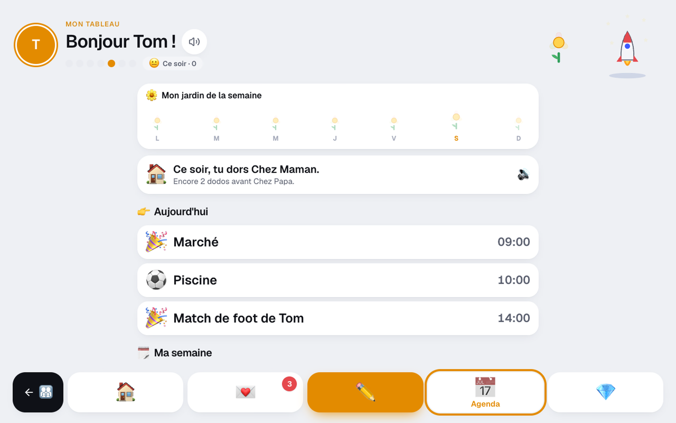 Mon agenda de Tom : « Ce soir, tu dors Chez Maman. Encore 2 dodos avant Chez Papa. »