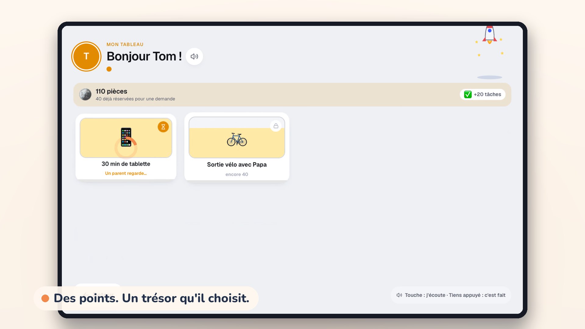 Sur le frigo, le trésor que Tom vient de gagner : Mamie le verra ce soir